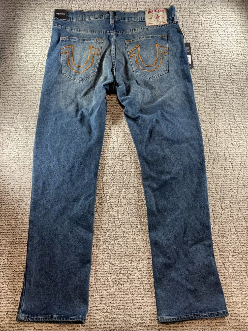 NWT True Religion 38/34 Medium Ocean Storm Ricky Ladder Stitch Straight Jeans